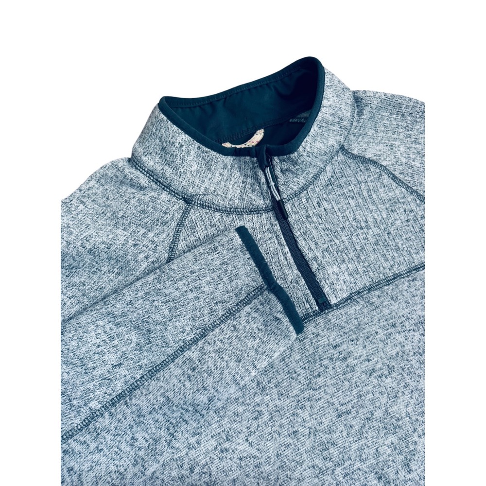 Bass Outdoor Womens Mixed-Media Quarter Zip Pullover Sweater Marled Blue‎ Size L